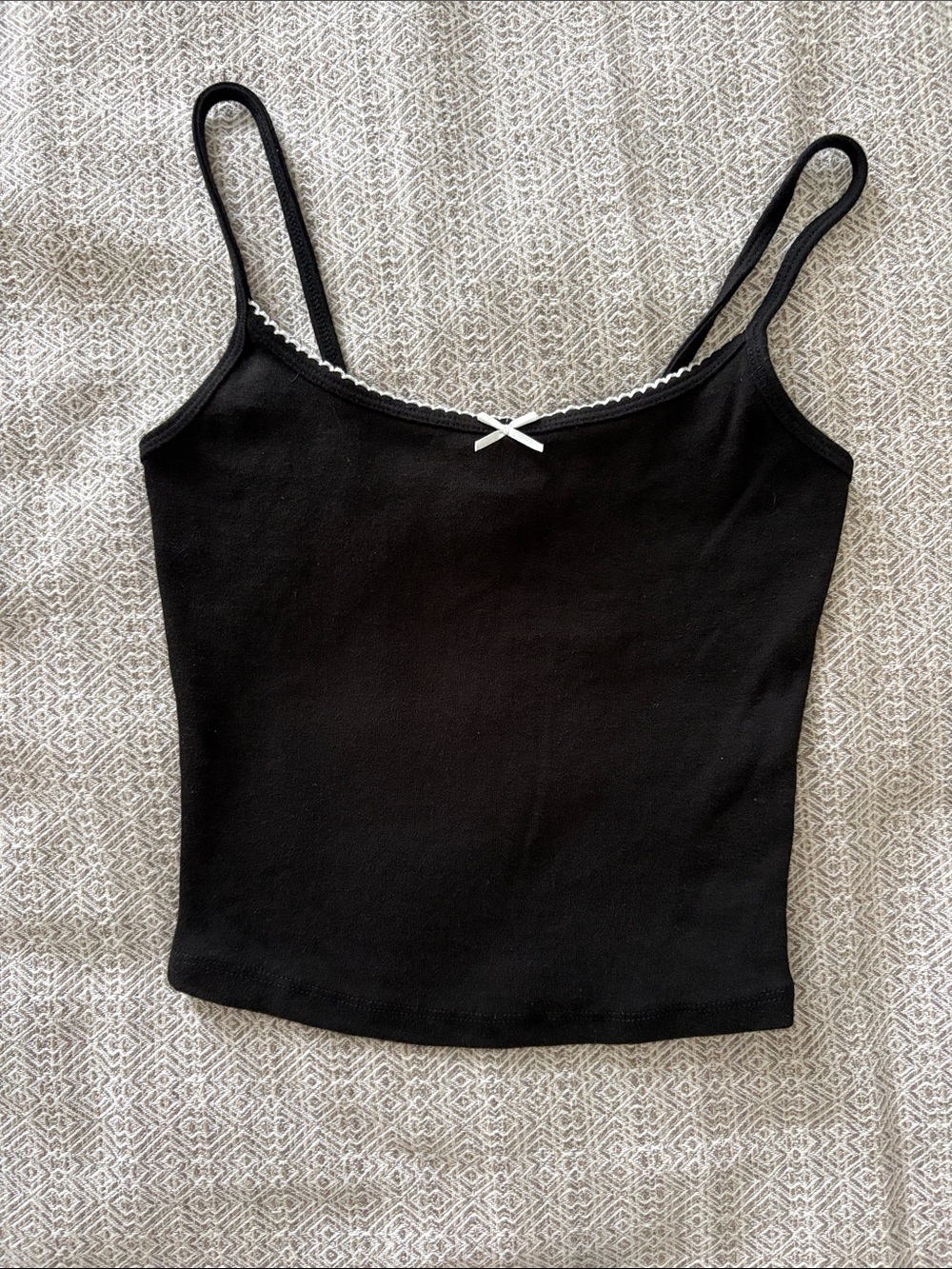 Garage Black Cami with White Lace Trim